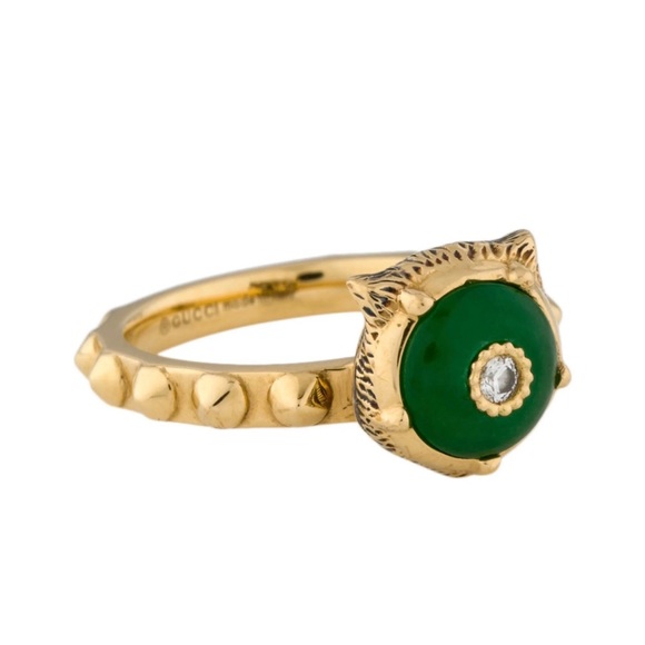 GUCCI Le Marches Des Merveilles 18K Yellow Gold, Jade And Diamond Ring - Picture 4 of 15